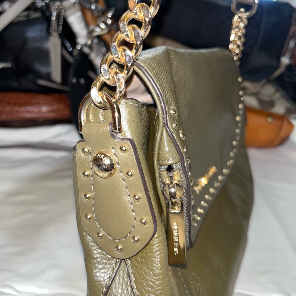 Michael Kors Olive Green Studded Shoulder Bag